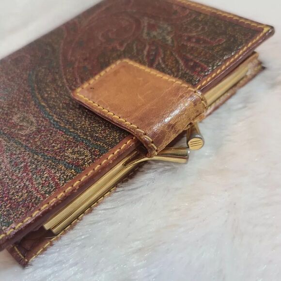 Etro (Authentic) Paisley Print Coated Canvas & Leather Trim Bi-fold Wallet, GUC - Picture 5 of 12